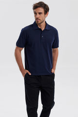 Polera Hombre Pique Básica Lisa Azul Marino