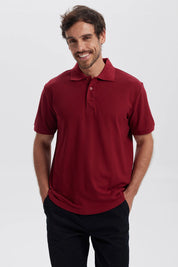 Polera Hombre Pique Básica Lisa Burdeo