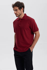 Polera Hombre Pique Básica Lisa Burdeo