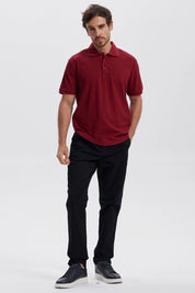 Polera Hombre Pique Básica Lisa Burdeo