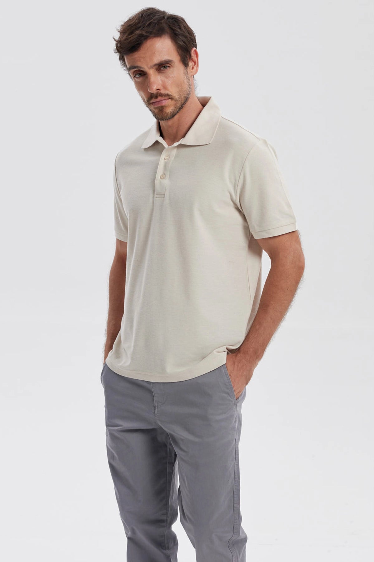 Polera Hombre Pique Básica Lisa Beige