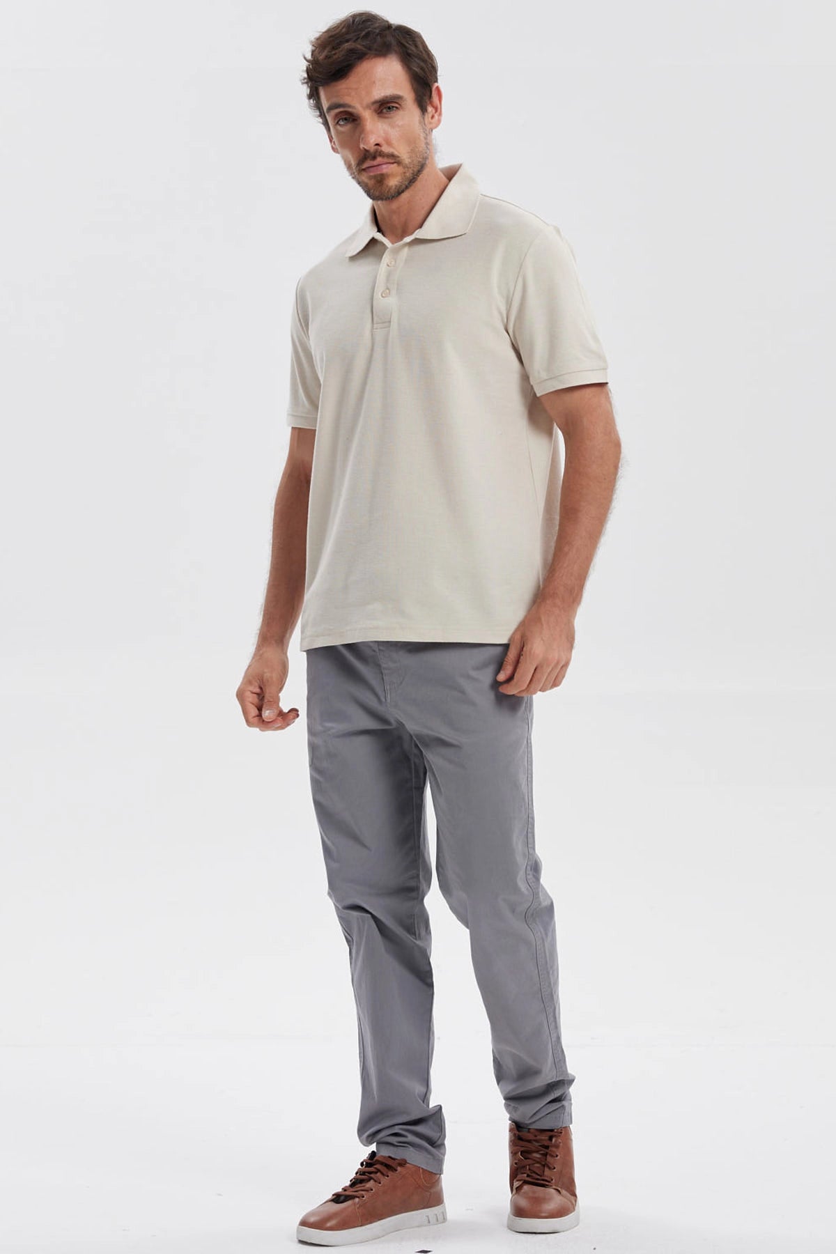Polera Hombre Pique Básica Lisa Beige