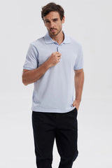 Polera Hombre Pique Básica Lisa Celeste