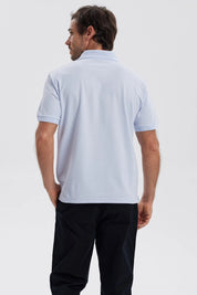 Polera Hombre Pique Básica Lisa Celeste