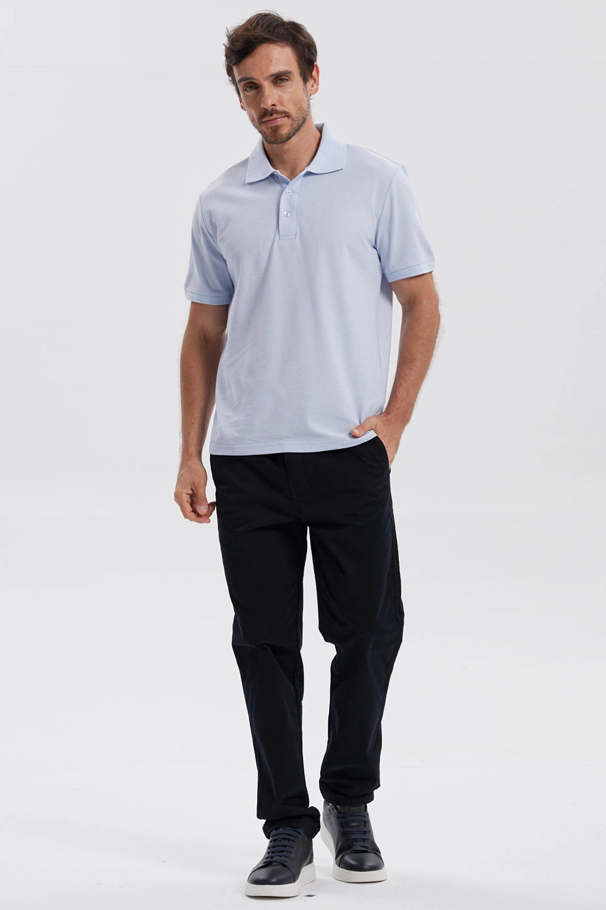 Polera Hombre Pique Básica Lisa Celeste