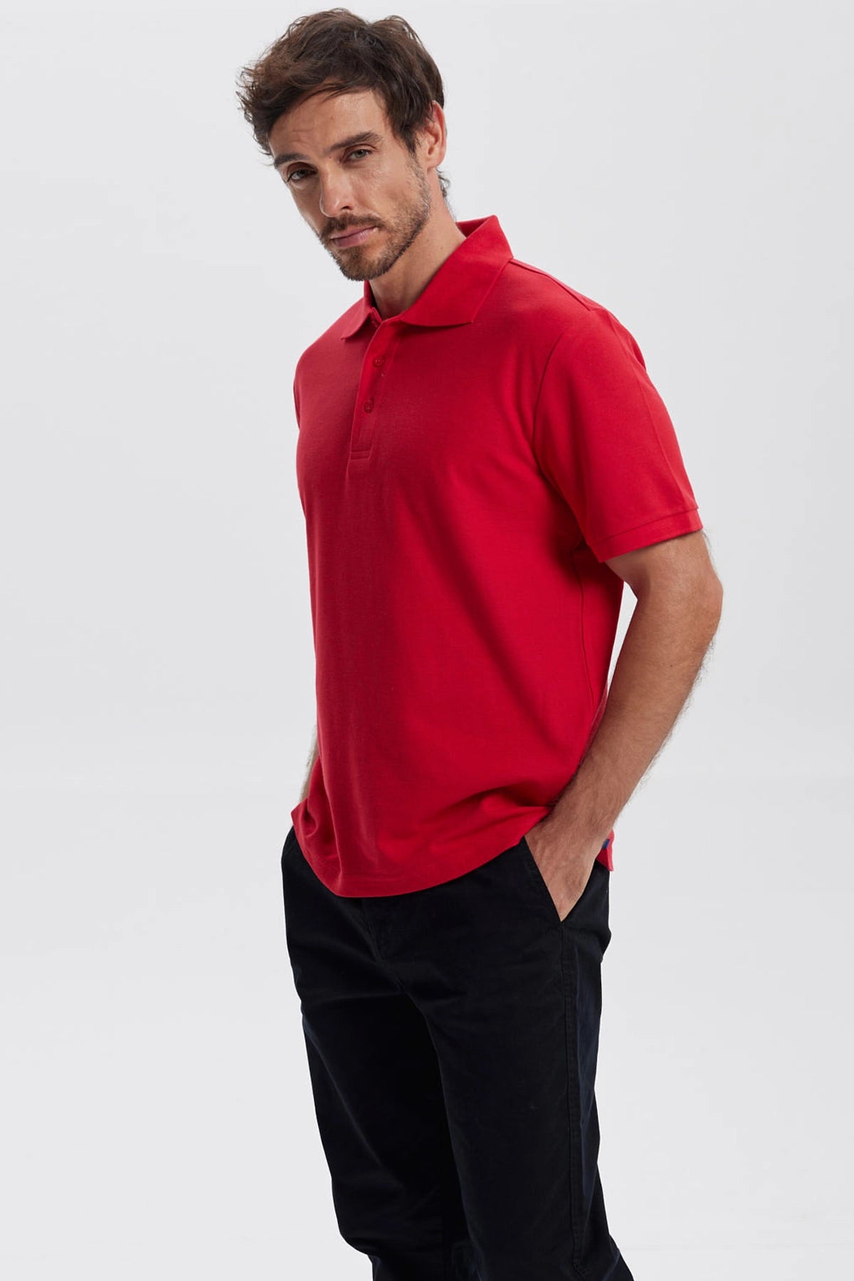 Polera Hombre Pique Básica Lisa Rojo