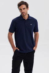 Polera Hombre Pique Básica Lisa Azul Marino