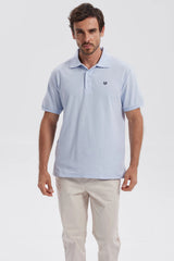 Polera Hombre Pique Básica Lisa Celeste