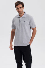 Polera Hombre Pique Básica Lisa Gris Melange