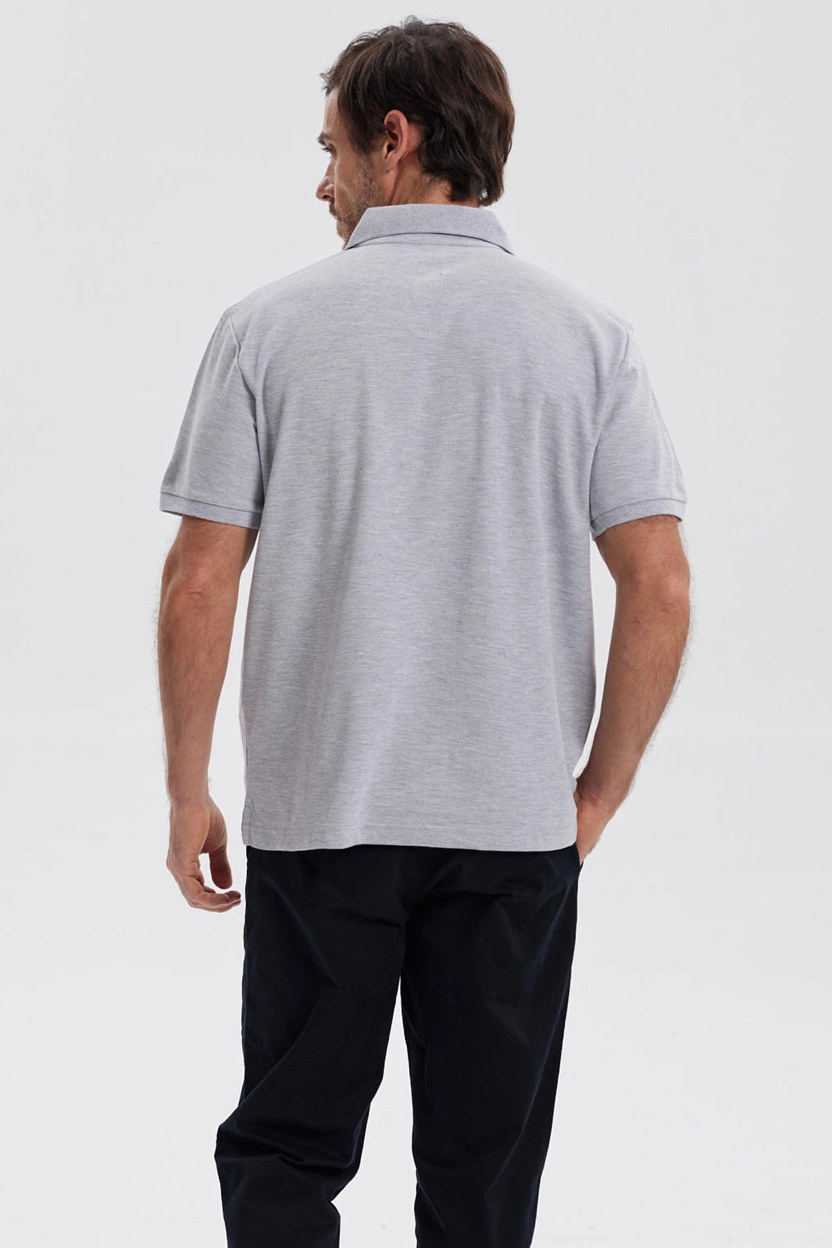 Polera Hombre Pique Básica Lisa Gris Melange