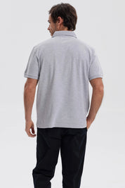 Polera Hombre Pique Básica Lisa Gris Melange