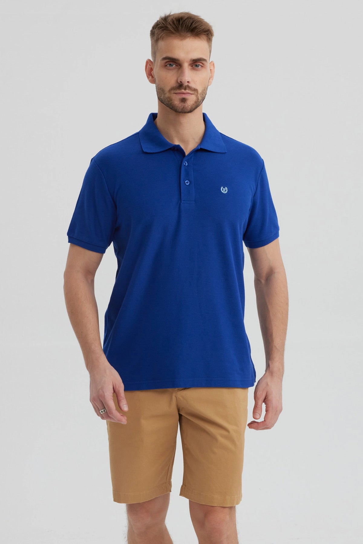 Polera Hombre Pique Básica Lisa Azulino