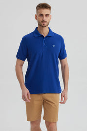 Polera Hombre Pique Básica Lisa Azulino