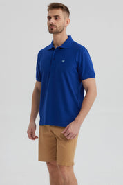Polera Hombre Pique Básica Lisa Azulino