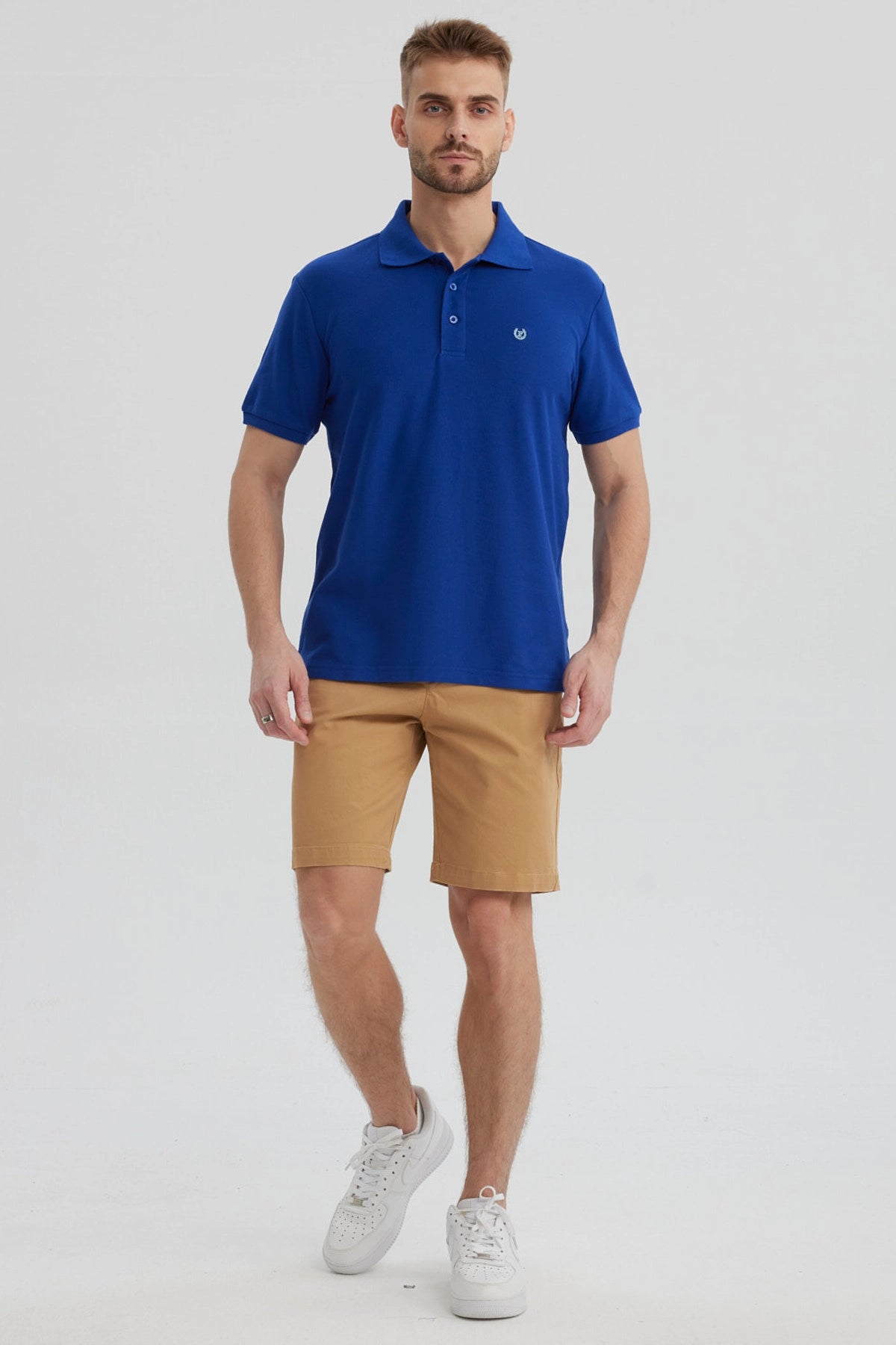 Polera Hombre Pique Básica Lisa Azulino