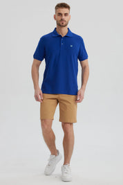 Polera Hombre Pique Básica Lisa Azulino