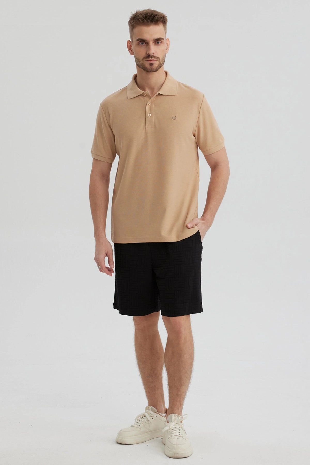 Polera Hombre Pique Básica Lisa Kaki