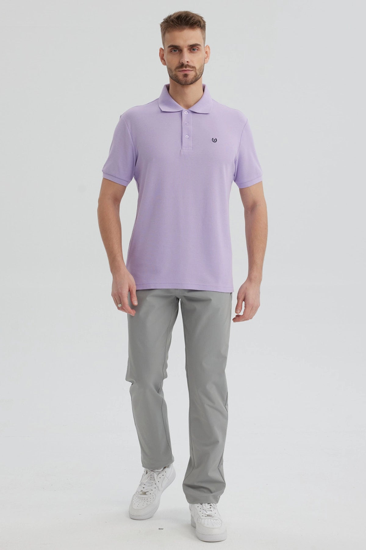 Polera Hombre Pique Básica Lisa Lila