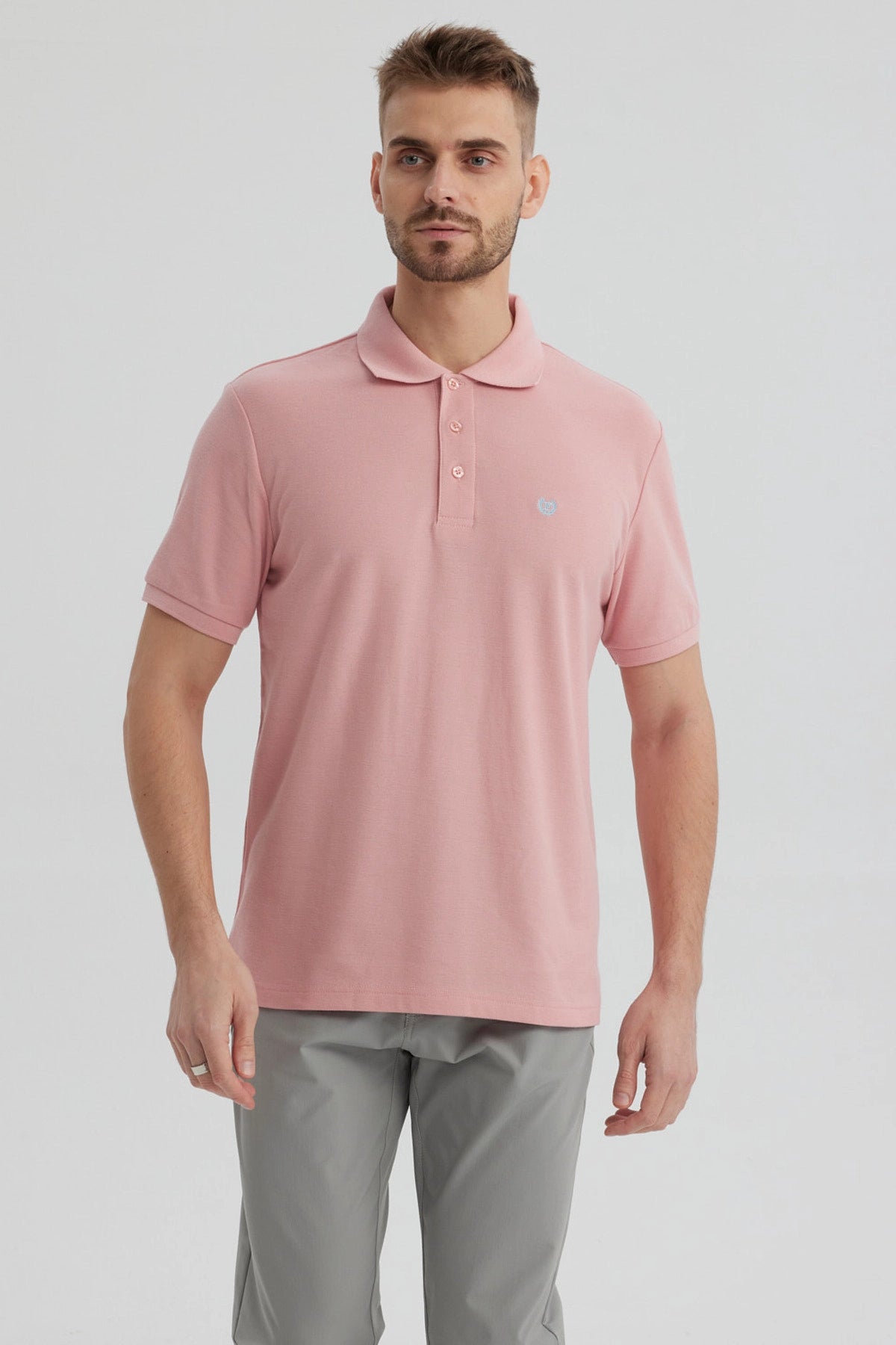 Polera Hombre Pique Básica Lisa Palo Rosa