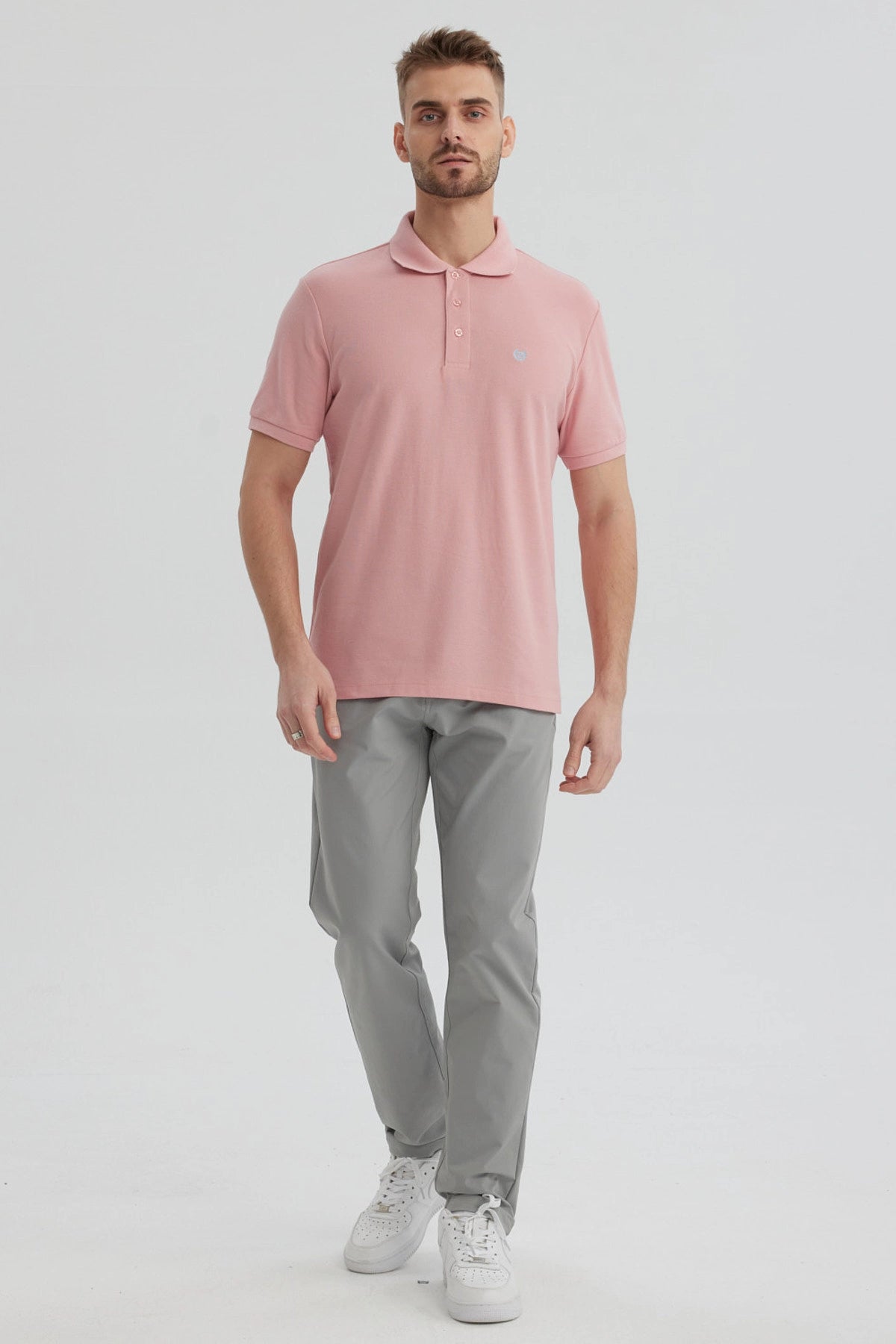 Polera Hombre Pique Básica Lisa Palo Rosa