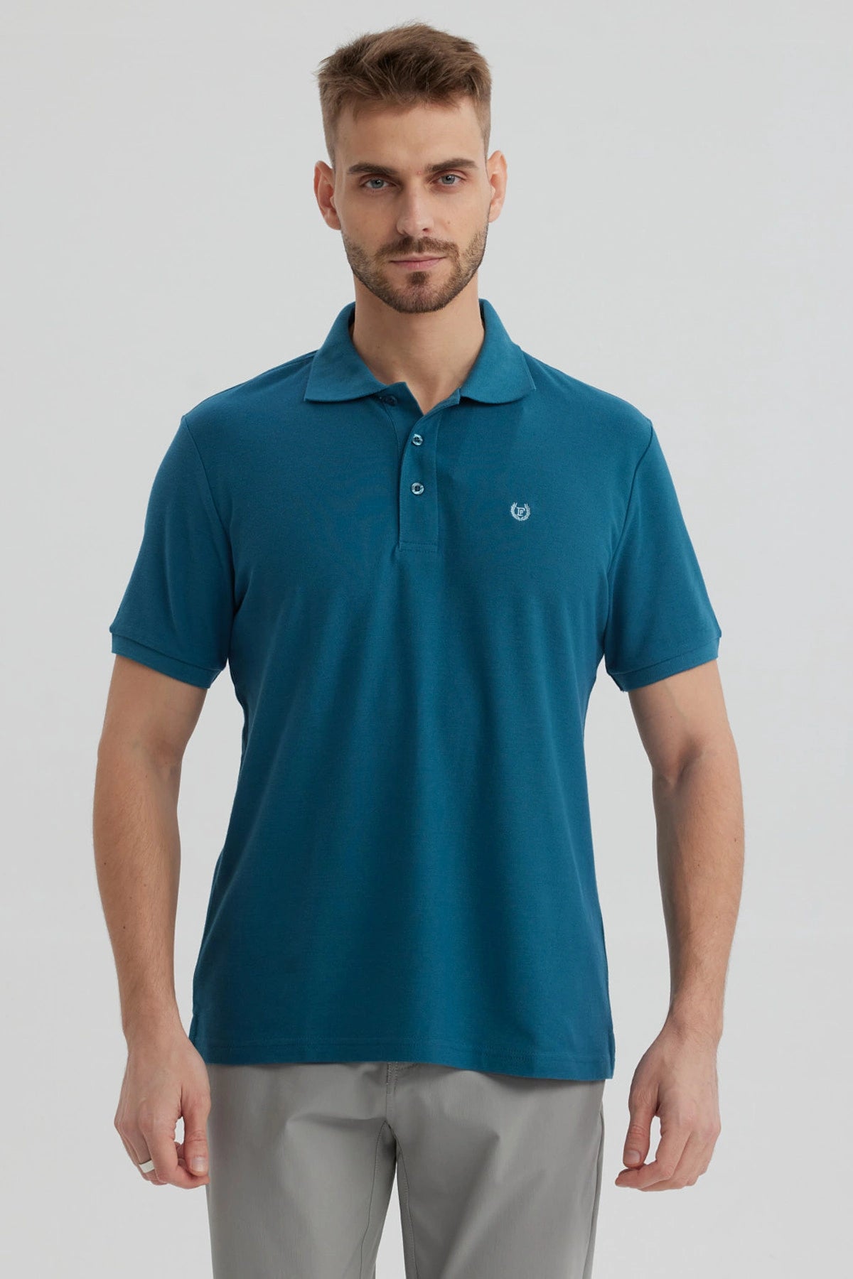 Polera Hombre Pique Básica Lisa Petroleo