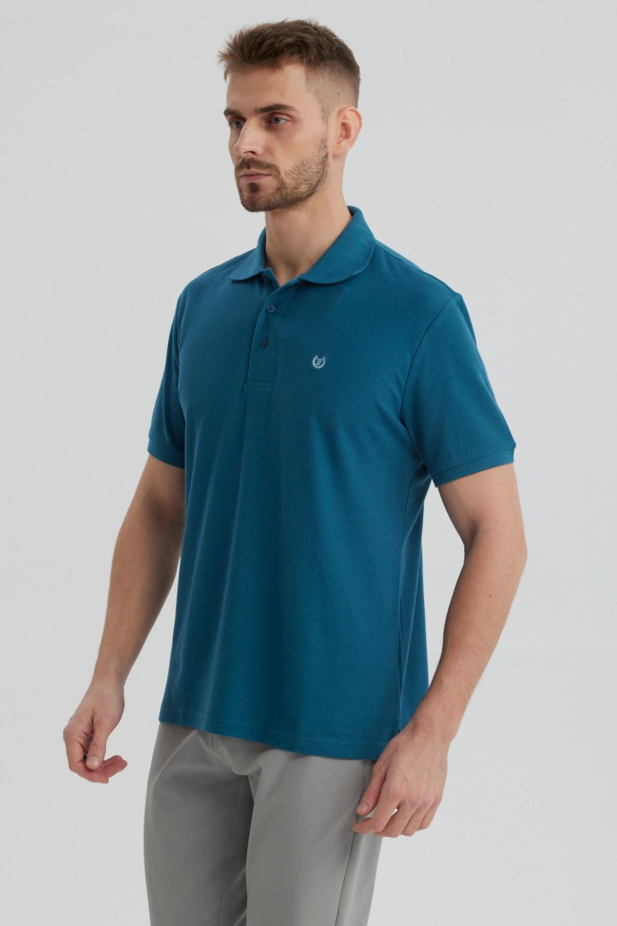 Polera Hombre Pique Básica Lisa Petroleo