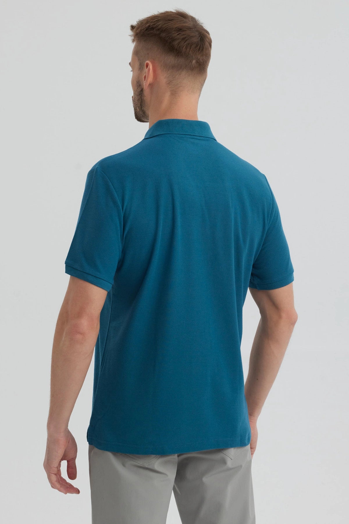 Polera Hombre Pique Básica Lisa Petroleo