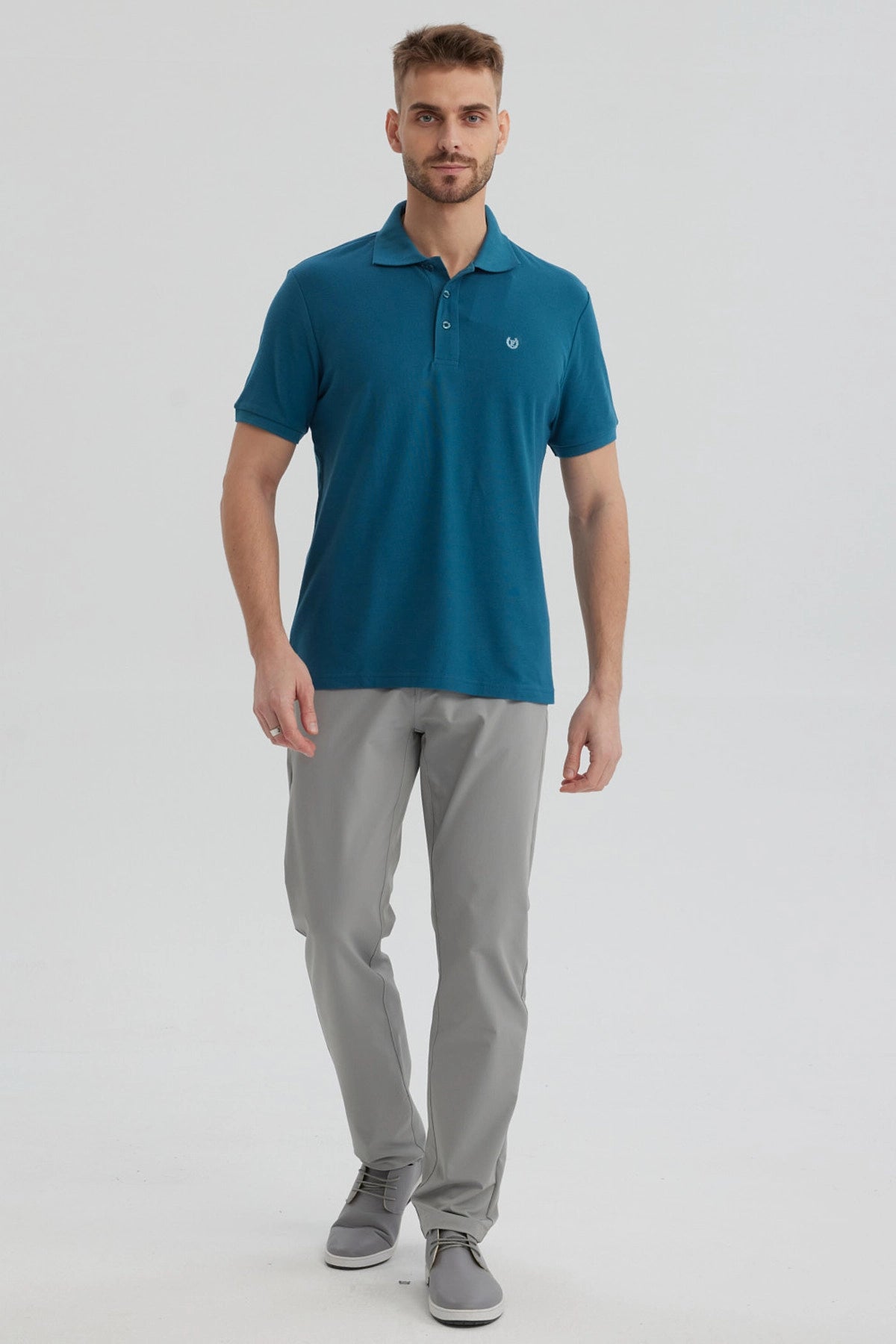 Polera Hombre Pique Básica Lisa Petroleo