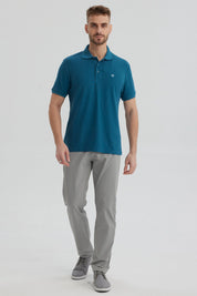 Polera Hombre Pique Básica Lisa Petroleo