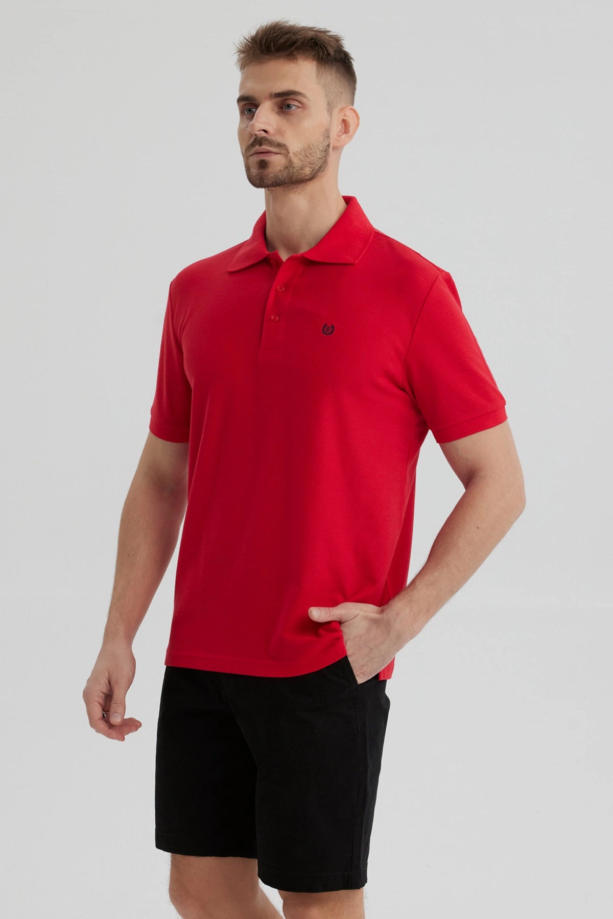 Polera Hombre Pique Básica Lisa Rojo