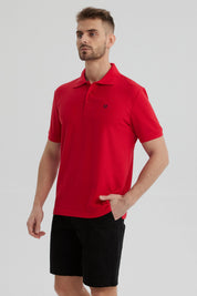 Polera Hombre Pique Básica Lisa Rojo