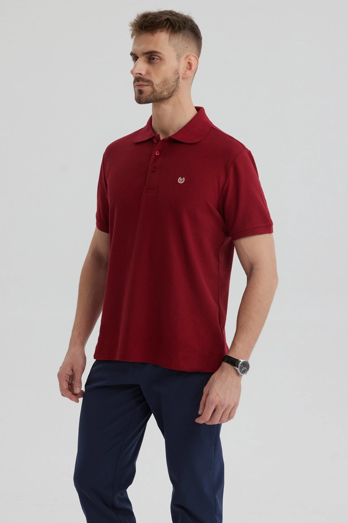 Polera Hombre Pique Básica Lisa Burdeo