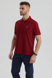 Polera Hombre Pique Básica Lisa Burdeo