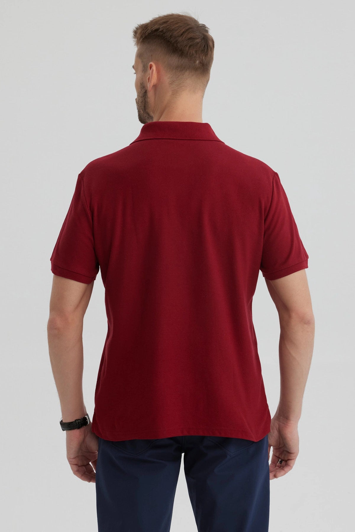 Polera Hombre Pique Básica Lisa Burdeo