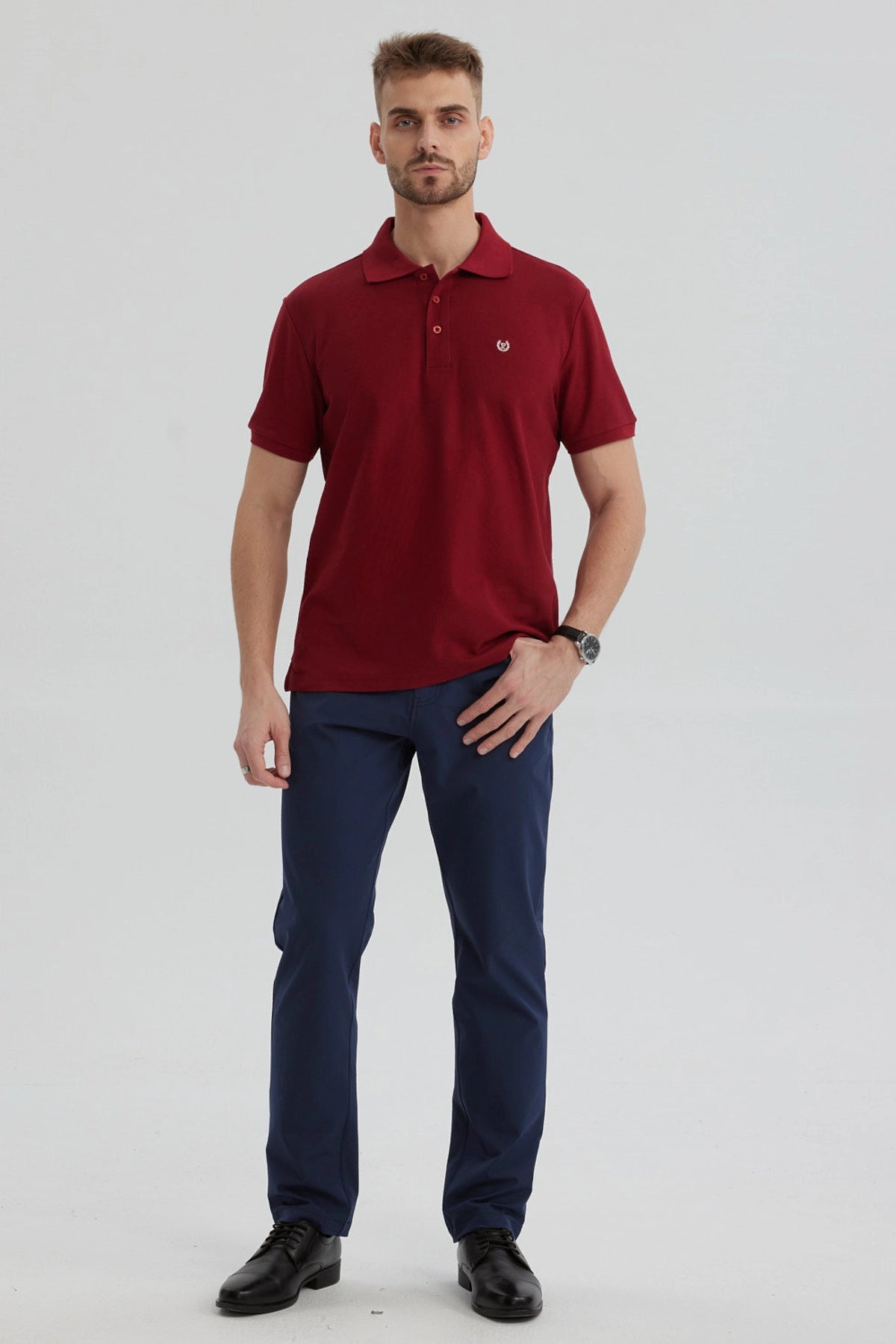 Polera Hombre Pique Básica Lisa Burdeo