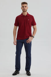 Polera Hombre Pique Básica Lisa Burdeo