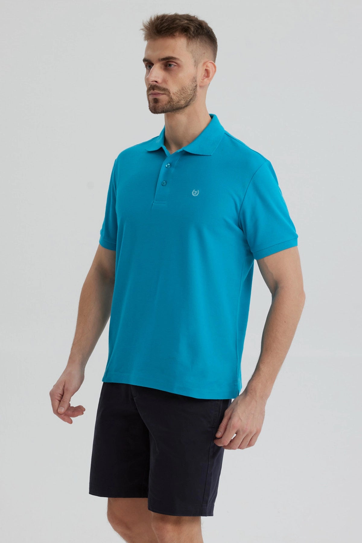 Polera Hombre Pique Básica Lisa Turquesa