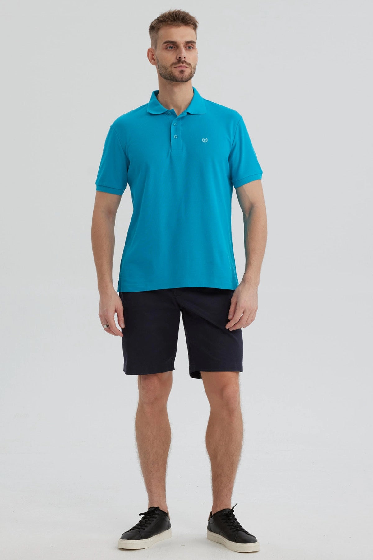 Polera Hombre Pique Básica Lisa Turquesa