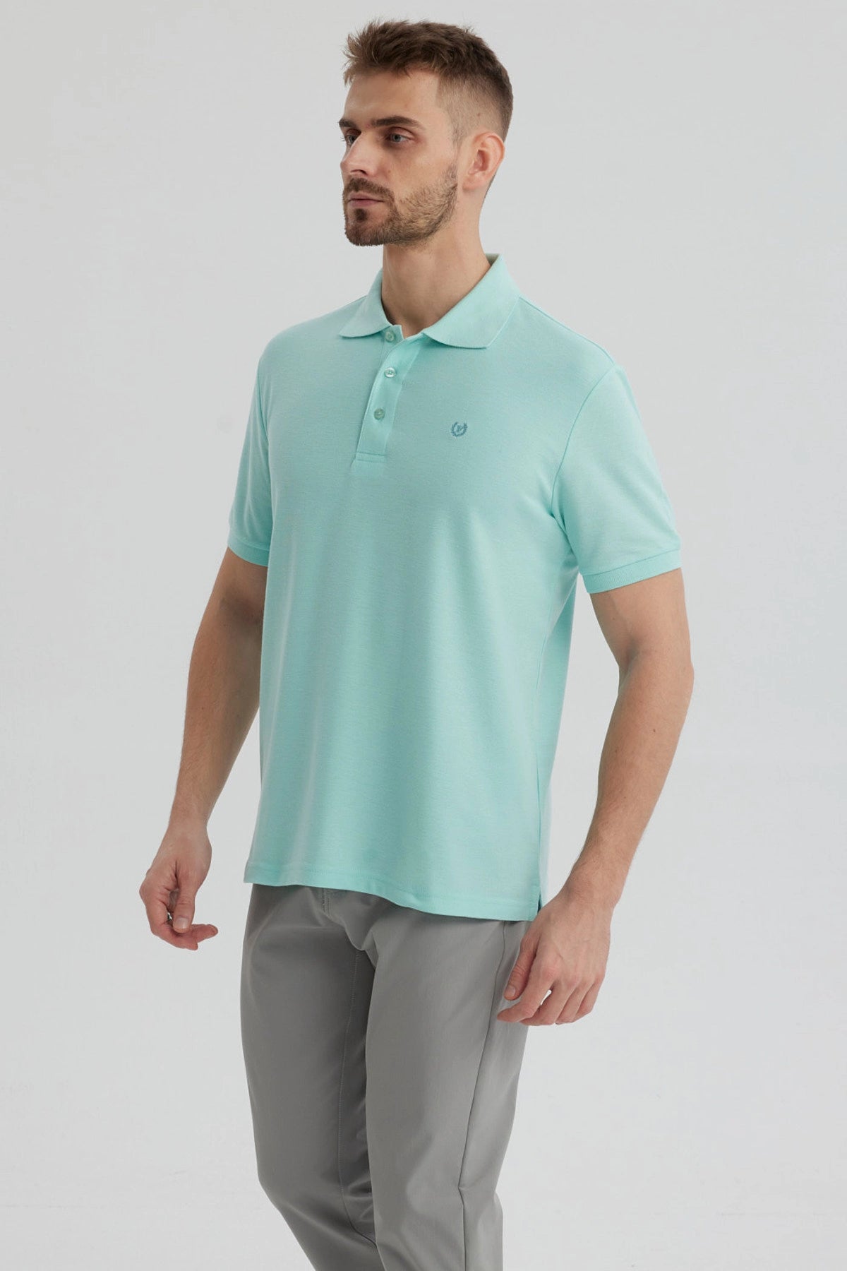 Polera Hombre Pique Básica Lisa Verde Claro