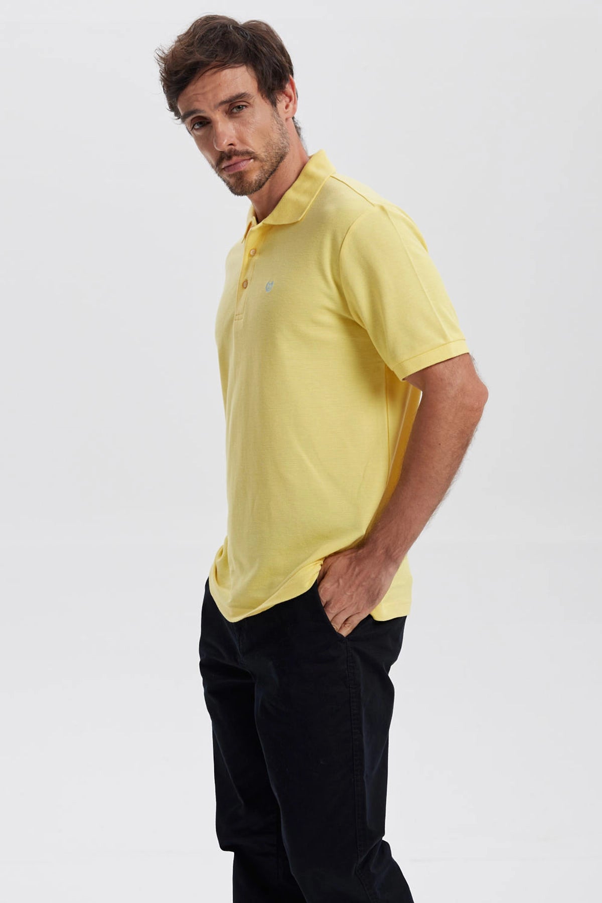 Polera Hombre Pique Básica Lisa Amarillo