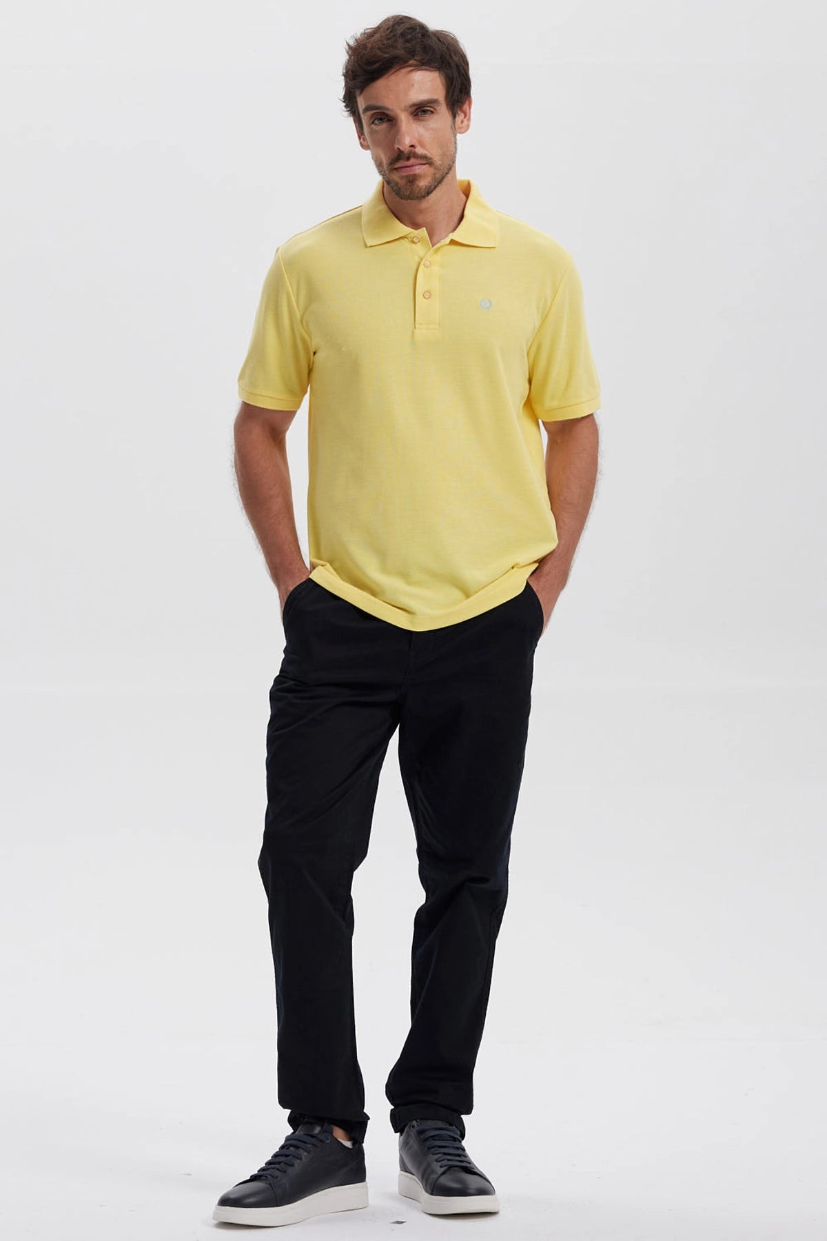 Polera Hombre Pique Básica Lisa Amarillo