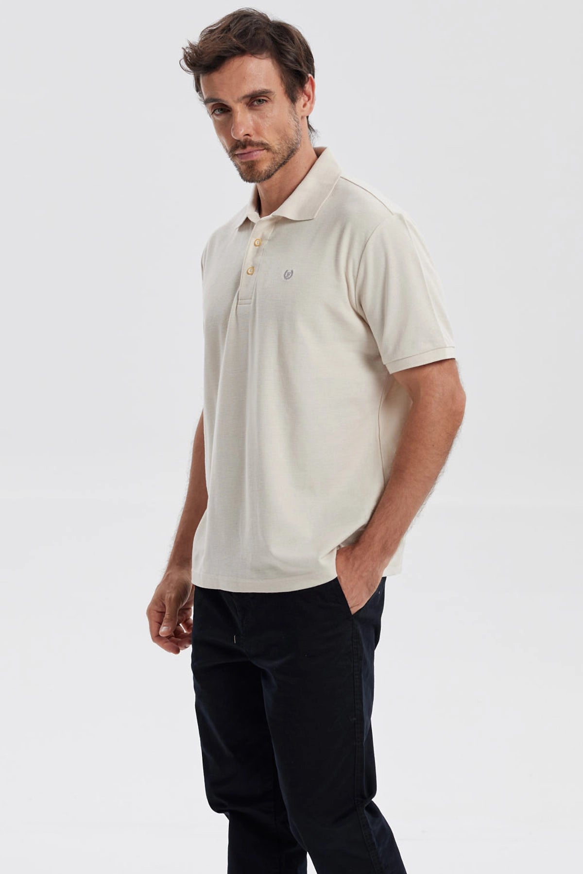 Polera Hombre Pique Básica Lisa Beige
