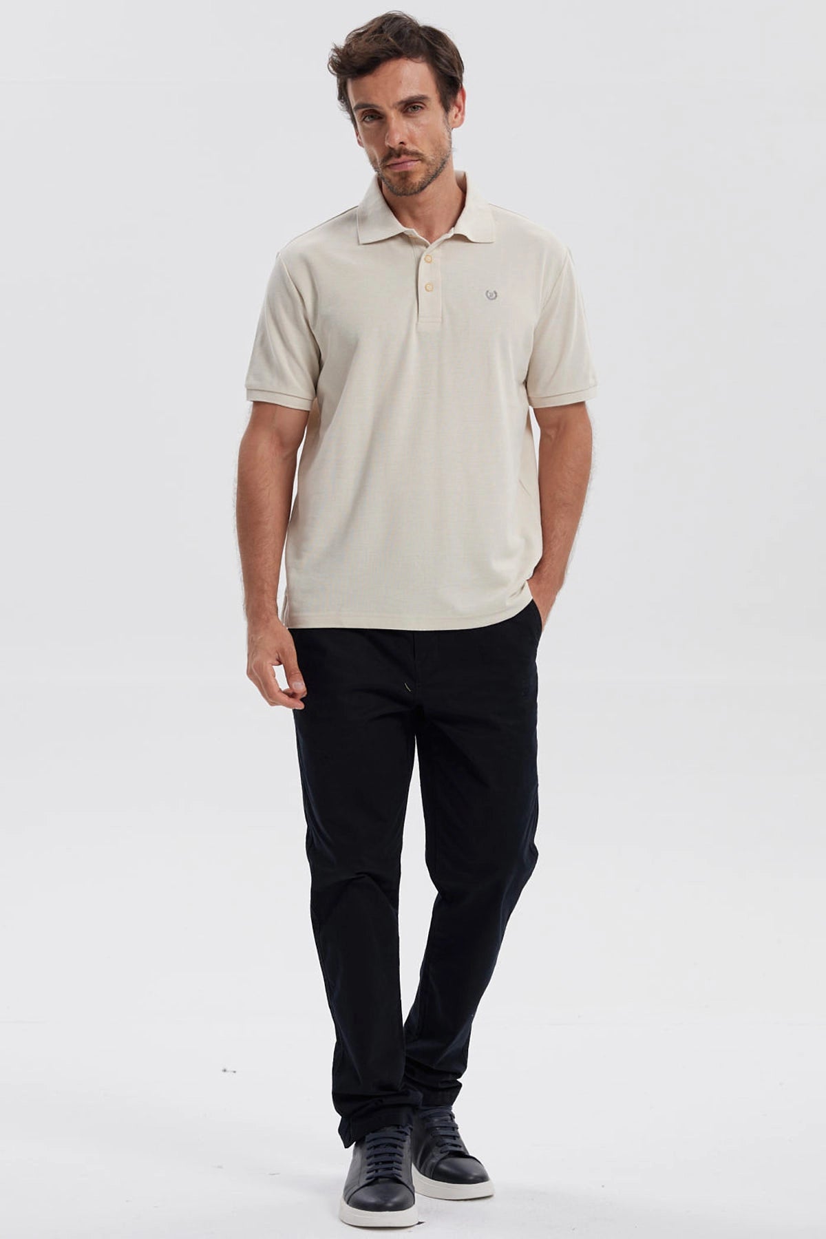 Polera Hombre Pique Básica Lisa Beige
