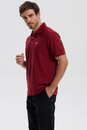 Polera Hombre Pique Básica Lisa Burdeo