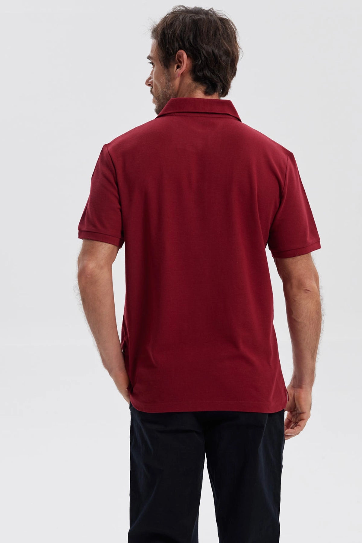 Polera Hombre Pique Básica Lisa Burdeo