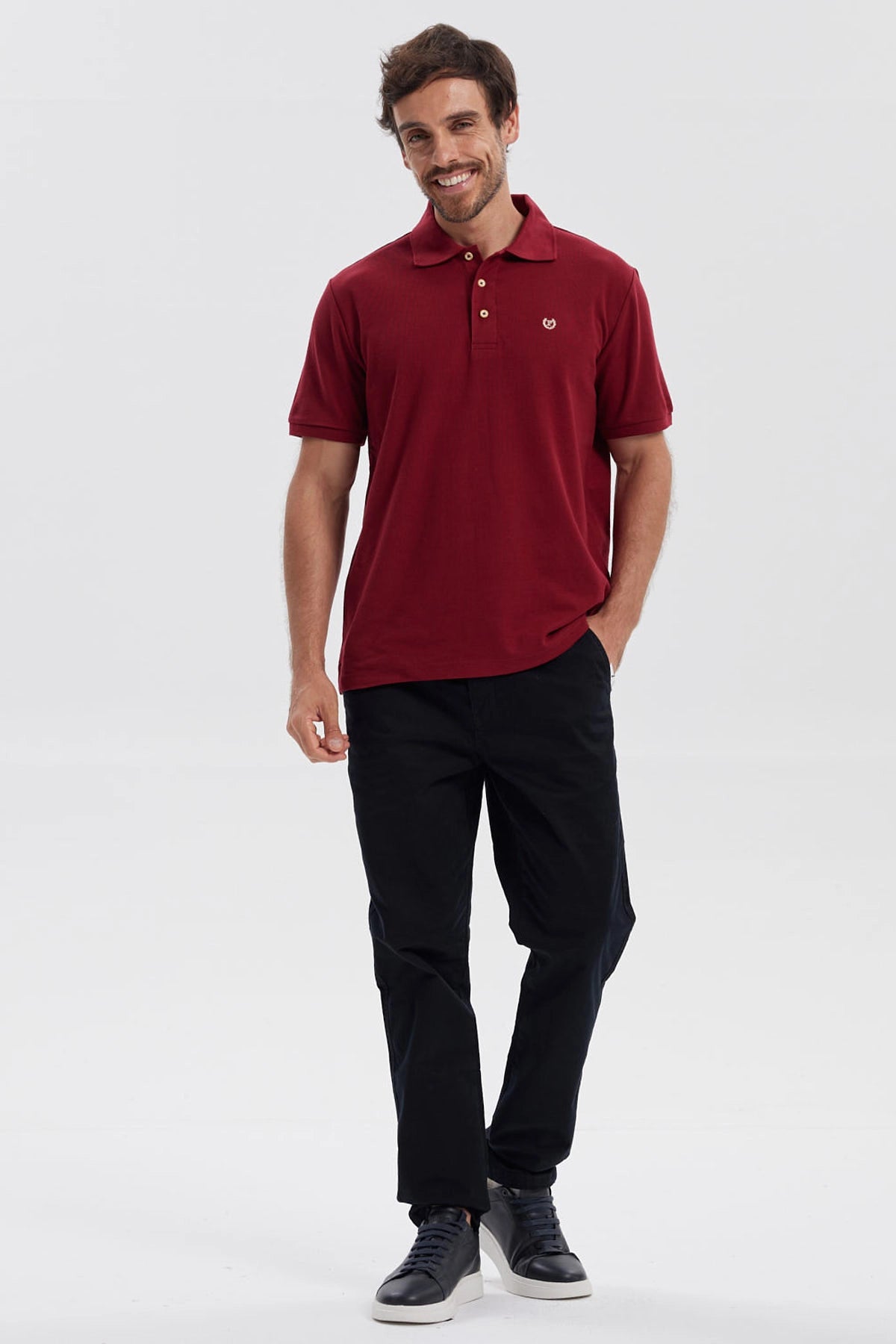 Polera Hombre Pique Básica Lisa Burdeo