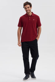 Polera Hombre Pique Básica Lisa Burdeo