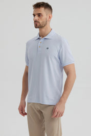 Polera Hombre Pique Básica Lisa Celeste