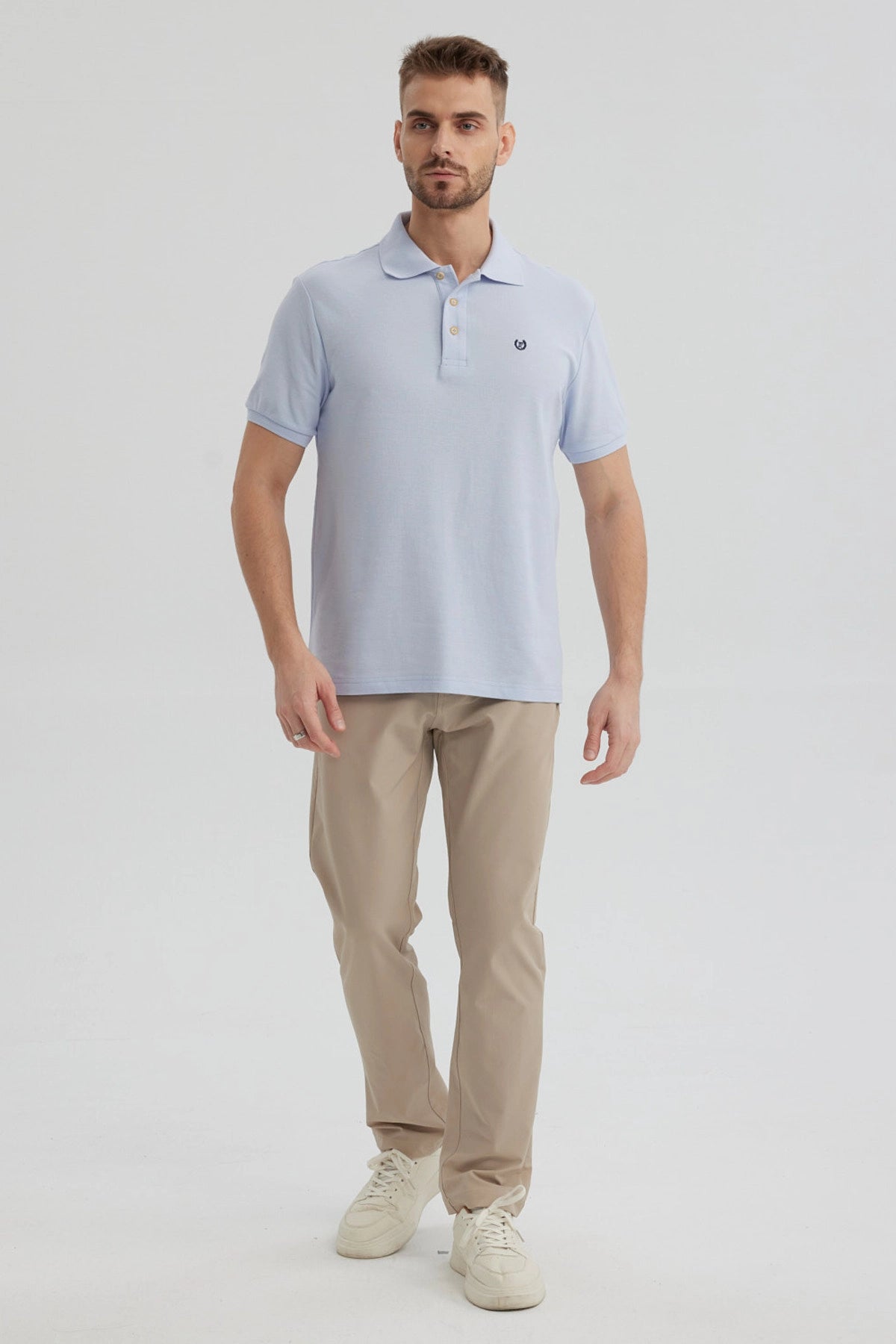 Polera Hombre Pique Básica Lisa Celeste