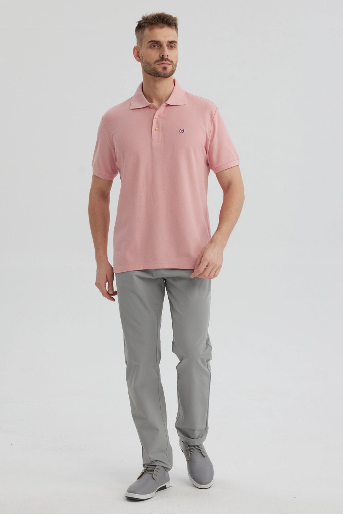 Polera Hombre Pique Básica Lisa Palo Rosa